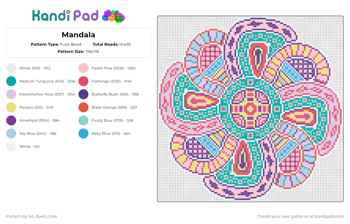 Mandala - Fuse Bead Pattern by tie_dyed_crow on Kandi Pad - pink,red