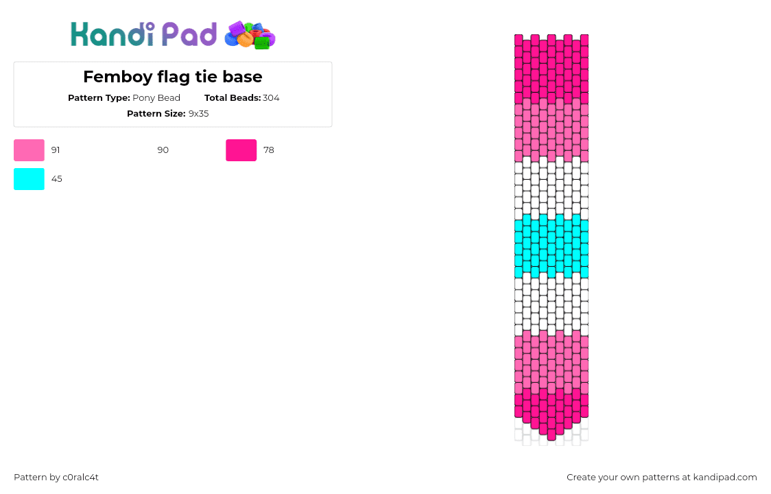 Femboy flag tie base - Pony Bead Pattern by c0ralc4t on Kandi Pad - femboy,tie,pride,stripes,pink,light blue,white