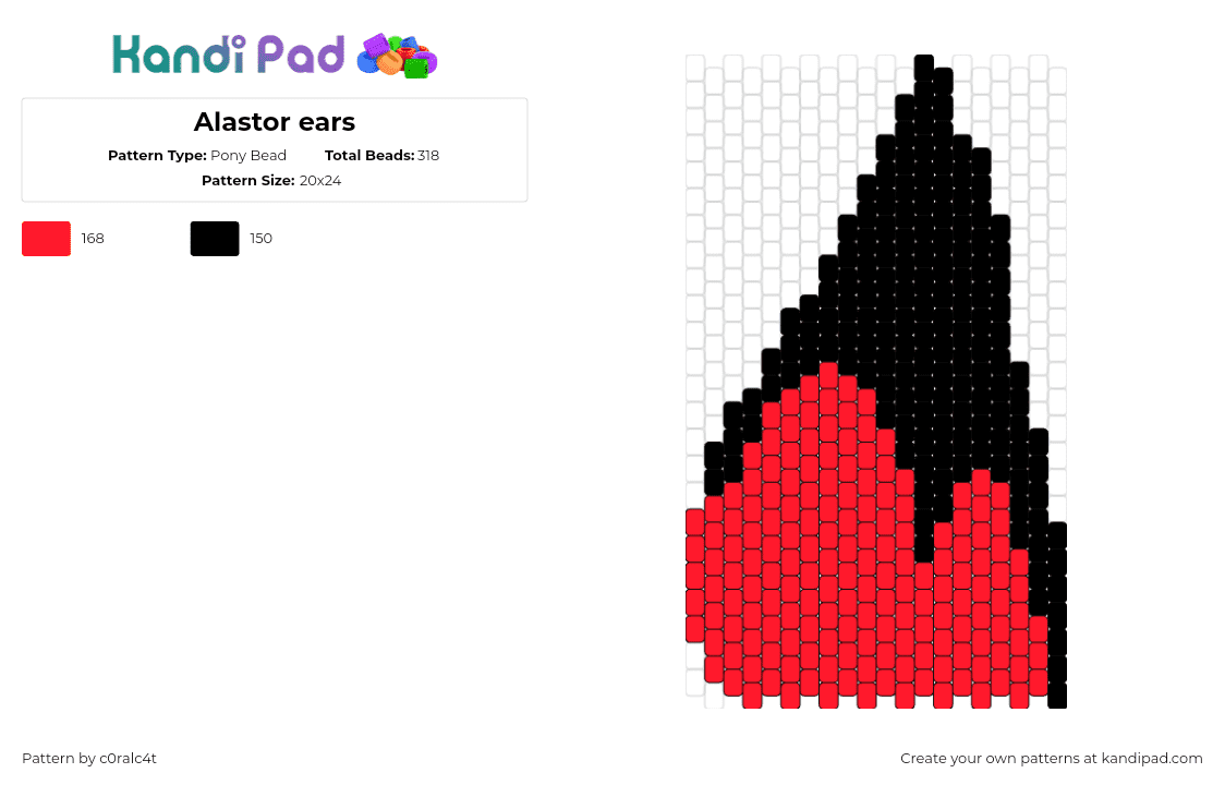 Alastor ears - Pony Bead Pattern by c0ralc4t on Kandi Pad - alastor,ear,hazbin hotel,demon,red,black