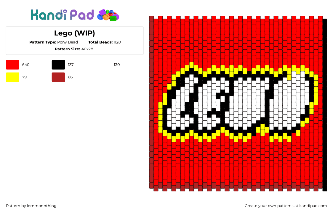 Lego (WIP) - Pony Bead Pattern by lemmonnthing on Kandi Pad - lego,logo,text,panel,white,red