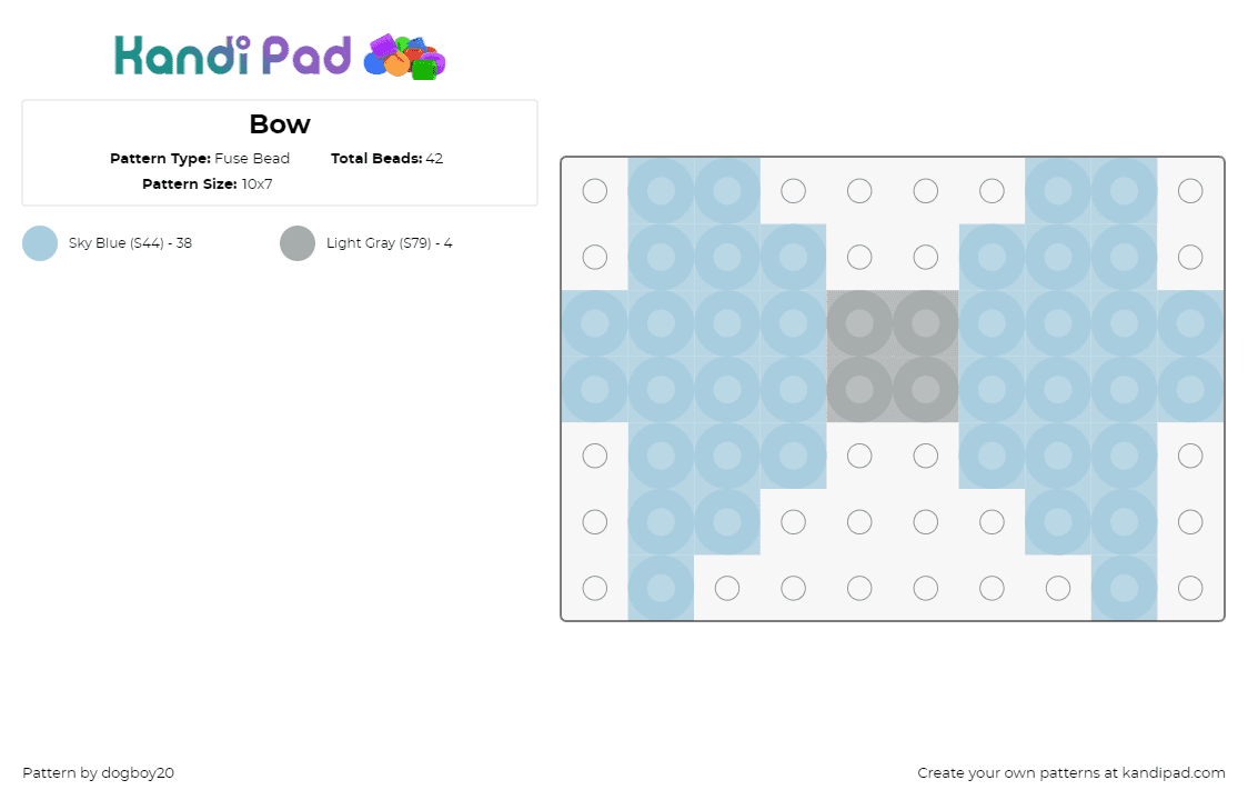 Bow - Fuse Bead Pattern by dogboy20 on Kandi Pad - bow,tie,simple,light blue,gray