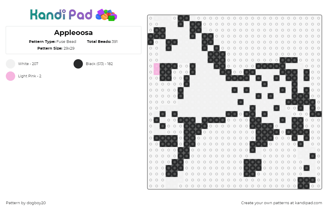 Appleoosa - Fuse Bead Pattern by dogboy20 on Kandi Pad - appaloosa,horse,animal,white,black