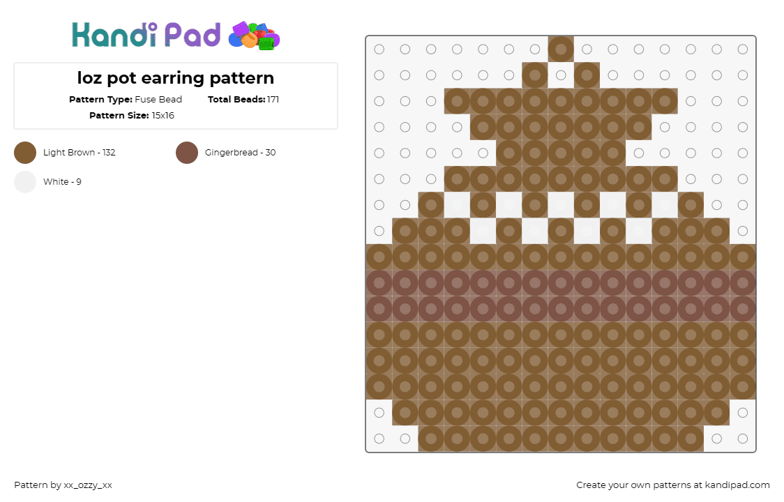 loz pot earring pattern - Fuse Bead Pattern by xx_ozzy_xx on Kandi Pad - pottery,legend of zelda,earring,simple,video game,brown