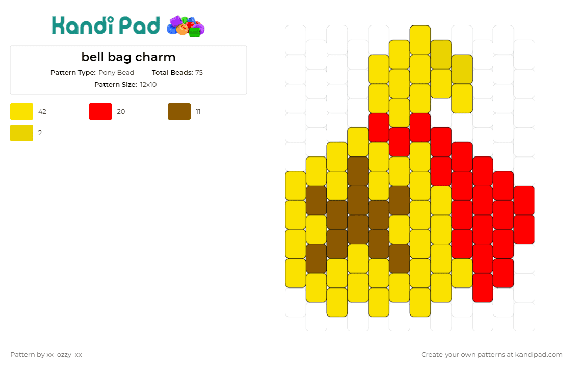 bell bag charm - Pony Bead Pattern by xx_ozzy_xx on Kandi Pad - bell bag,animal crossing,video games,gold