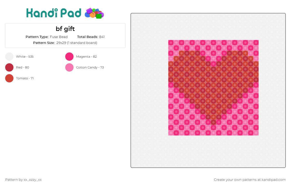 bf gift - Fuse Bead Pattern by xx_ozzy_xx on Kandi Pad - heart,love,valentine,gift,affection,symbol,expression,warm,inviting,red,pink
