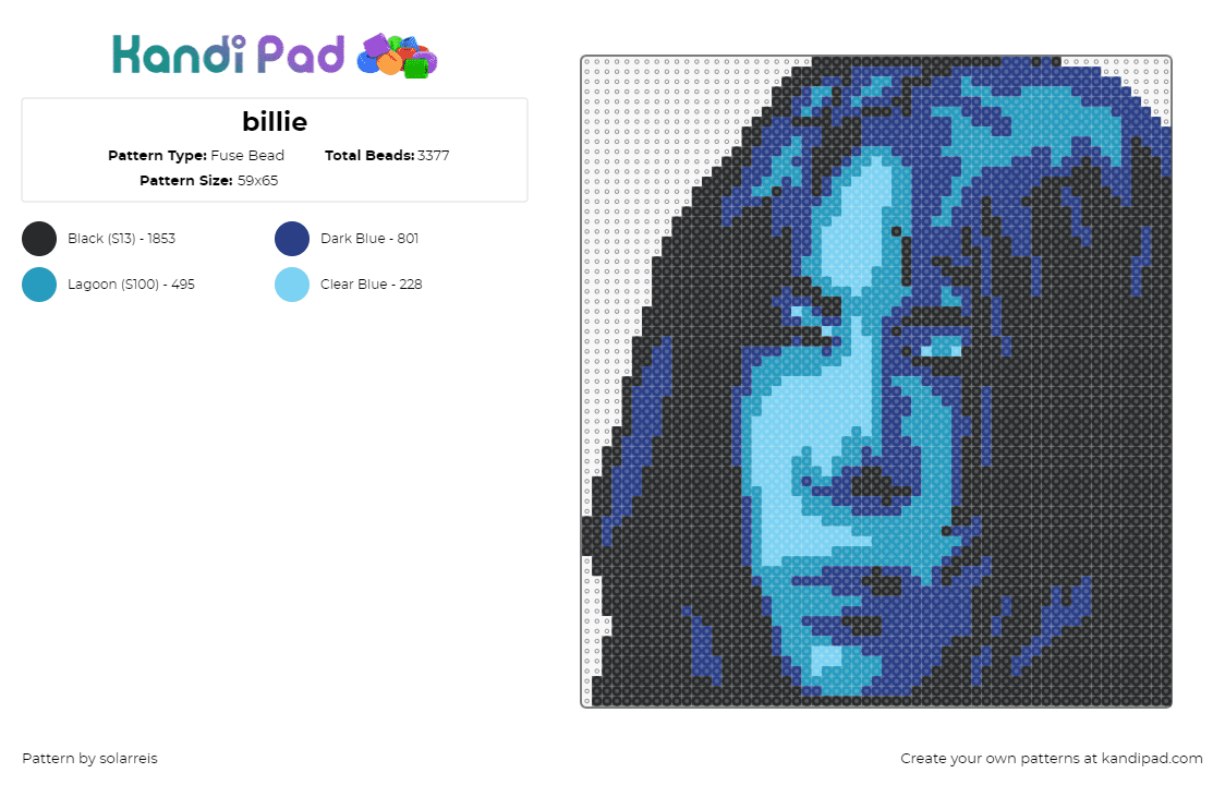 billie - Fuse Bead Pattern by solarreis on Kandi Pad - billie eilish,silhouette,music,blue,black