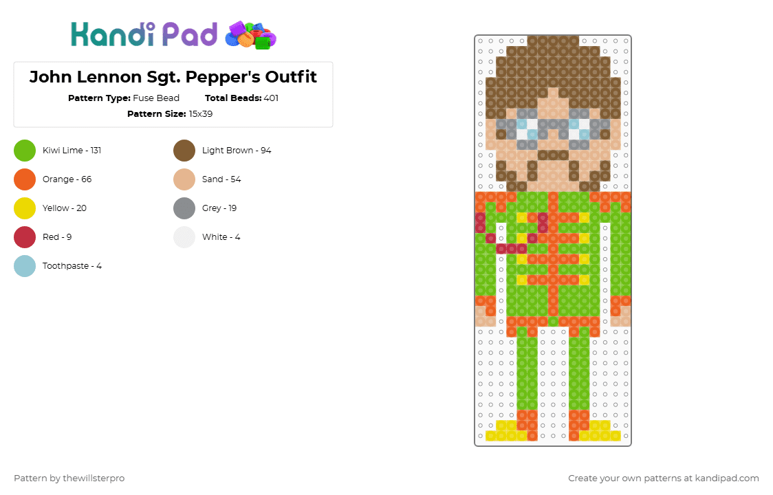John Lennon Sgt. Pepper\'s Outfit - Fuse Bead Pattern by thewillsterpro on Kandi Pad - beige, green, orange, tan