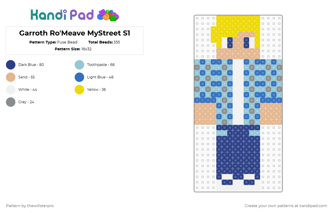 Garroth Ro\'Meave MyStreet S1 - Fuse Bead Pattern by thewillsterpro on Kandi Pad - blue,light blue