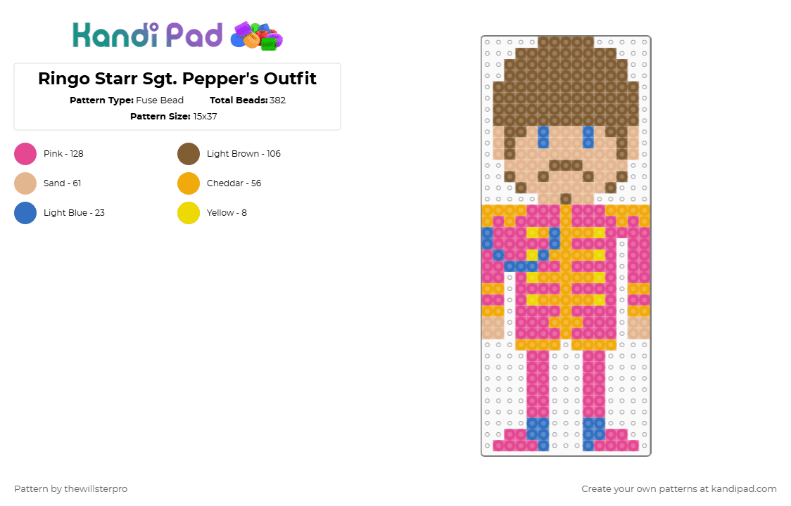 Ringo Starr Sgt. Pepper\'s Outfit - Fuse Bead Pattern by thewillsterpro on Kandi Pad - pink,tan,beige