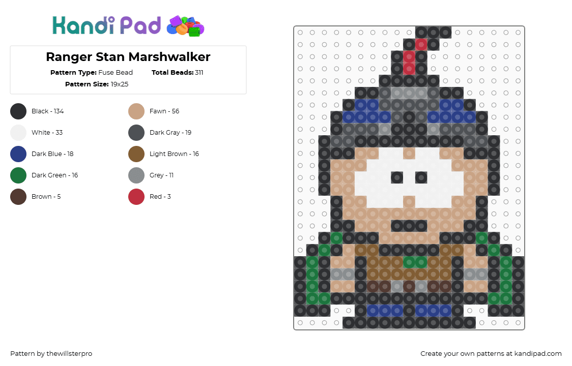 Ranger Stan Marshwalker - Fuse Bead Pattern by thewillsterpro on Kandi Pad - stan marsh,south park,costume,character,animation,tv show,tan,blue