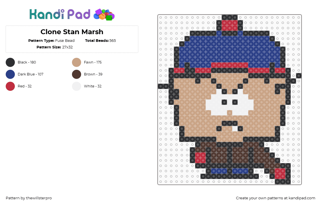 Clone Stan Marsh - Fuse Bead Pattern by thewillsterpro on Kandi Pad - stan marsh,south park,clone,character,animation,tv show,tan,blue,brown