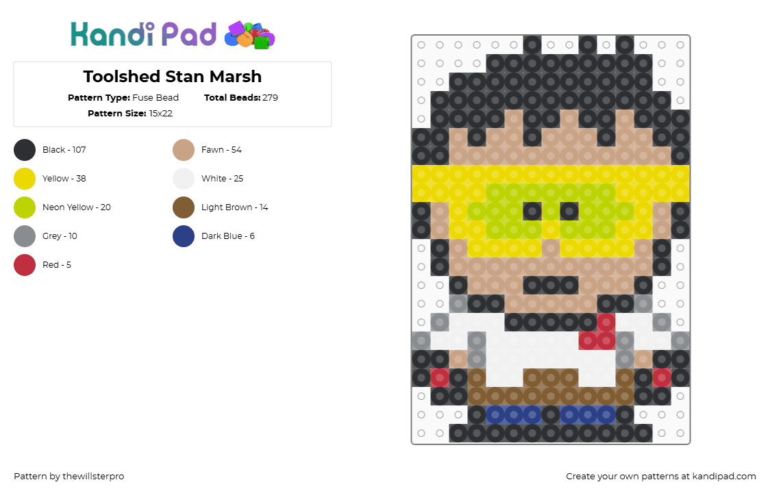 Toolshed Stan Marsh - Fuse Bead Pattern by thewillsterpro on Kandi Pad - stan marsh,south park,costume,character,animation,tv show,tan,yellow