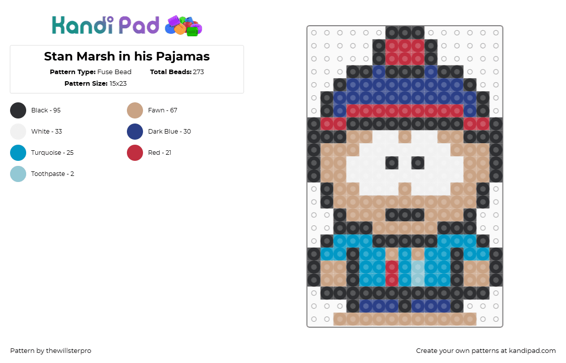 Stan Marsh in his Pajamas - Fuse Bead Pattern by thewillsterpro on Kandi Pad - stan marsh,south park,pajamas,character,animation,tv show,tan,blue