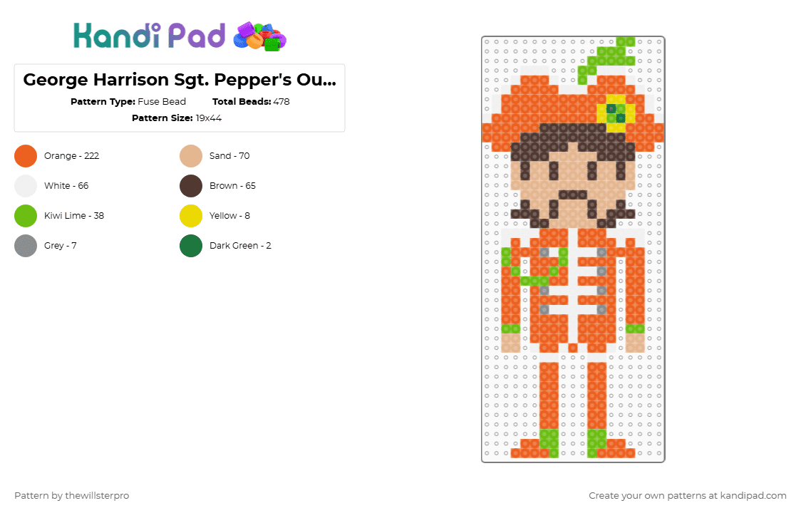 George Harrison Sgt. Pepper\'s Outfit - Fuse Bead Pattern by thewillsterpro on Kandi Pad - george harrison,beatles,band,music,orange,beige,brown
