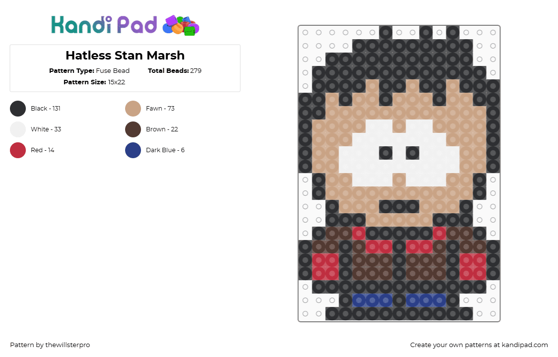 Hatless Stan Marsh - Fuse Bead Pattern by thewillsterpro on Kandi Pad - stan marsh,south park,costume,character,animation,tv show,tan,brown,red