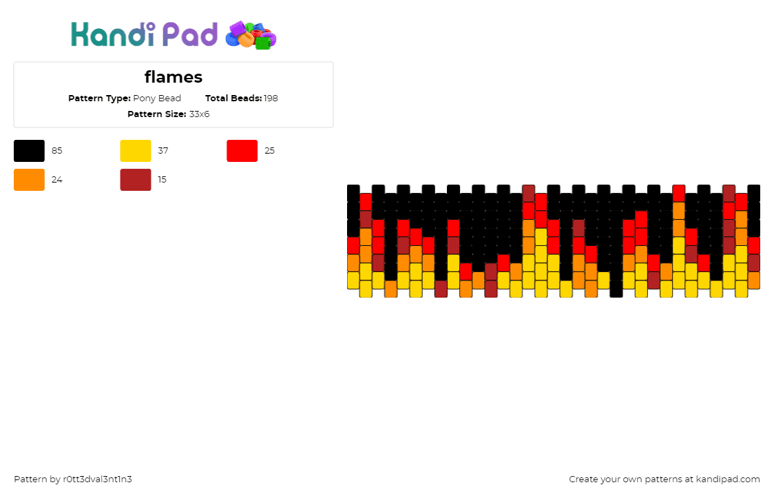 flames - Pony Bead Pattern by r0tt3dval3nt1n3 on Kandi Pad - fire,flames,cuff,orange,black