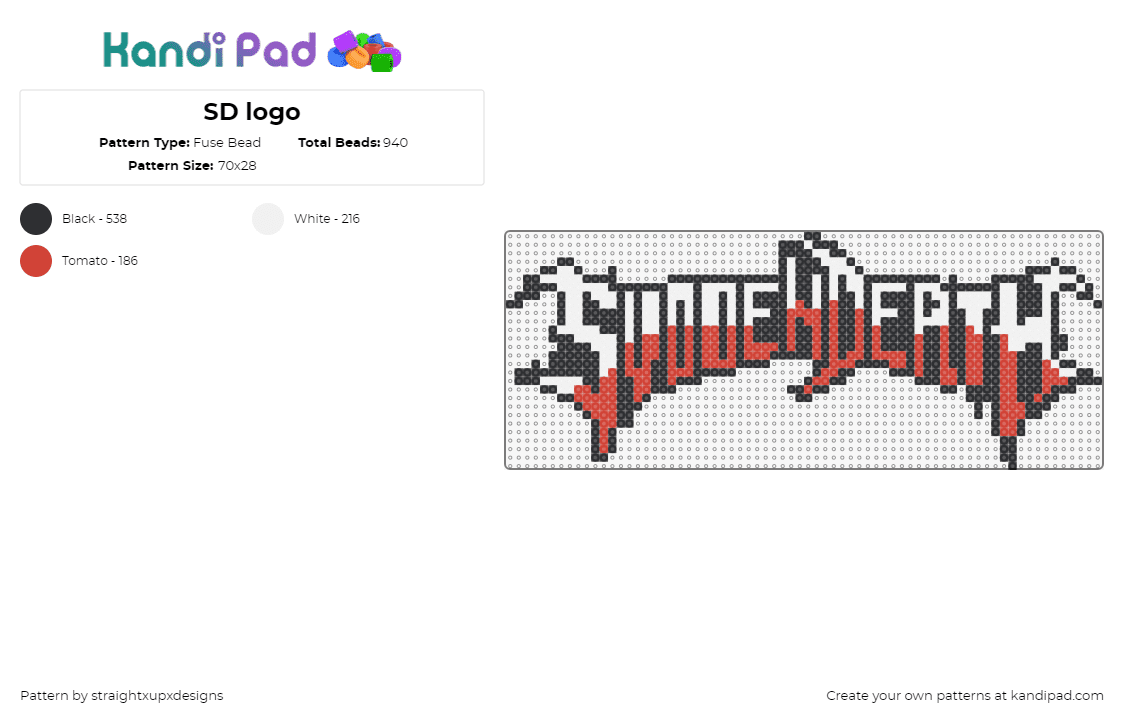 SD logo - Fuse Bead Pattern by straightxupxdesigns on Kandi Pad - svdden death,logo,dj,edm,music,dubstep,red,white