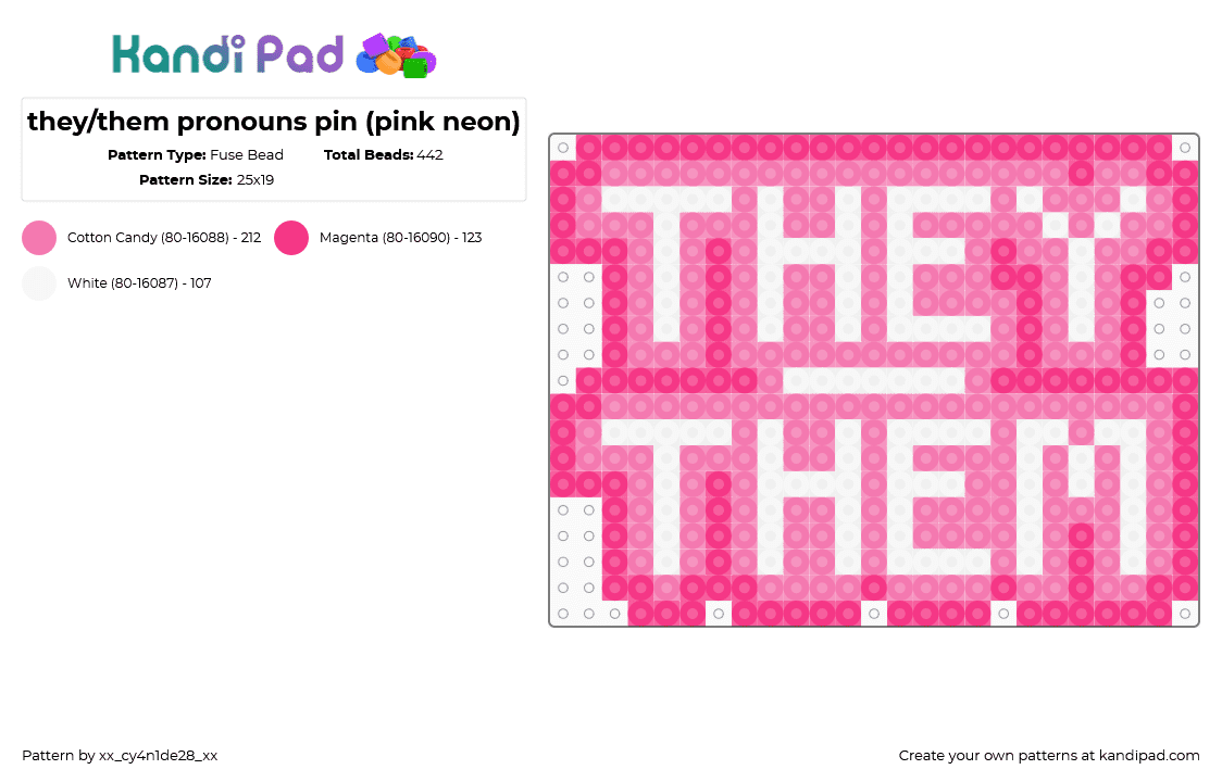 they/them pronouns pin (pink neon) - Fuse Bead Pattern by xx_cy4n1de28_xx on Kandi Pad - pink