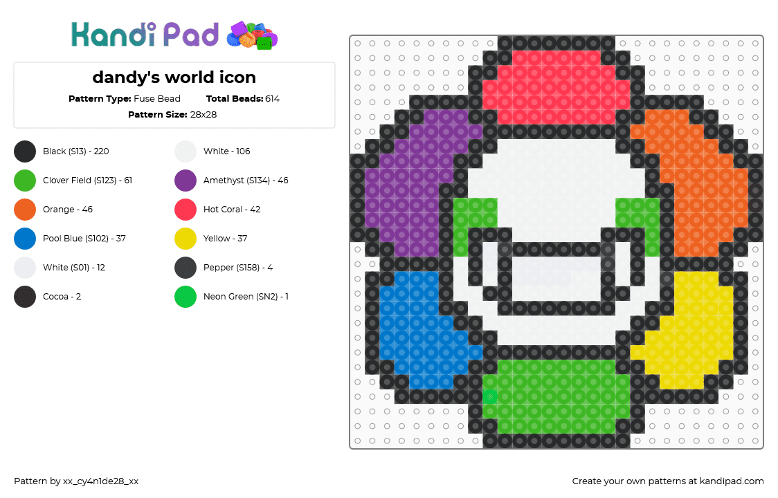 dandy\'s world icon - Fuse Bead Pattern by xx_cy4n1de28_xx on Kandi Pad - pink,green,yellow,colorful