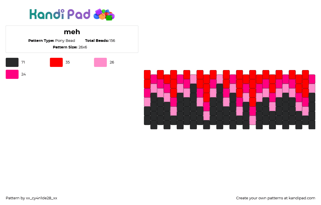 meh - Pony Bead Pattern by xx_cy4n1de28_xx on Kandi Pad - drippy,melting,dark,cuff,bloody,red,pink,black