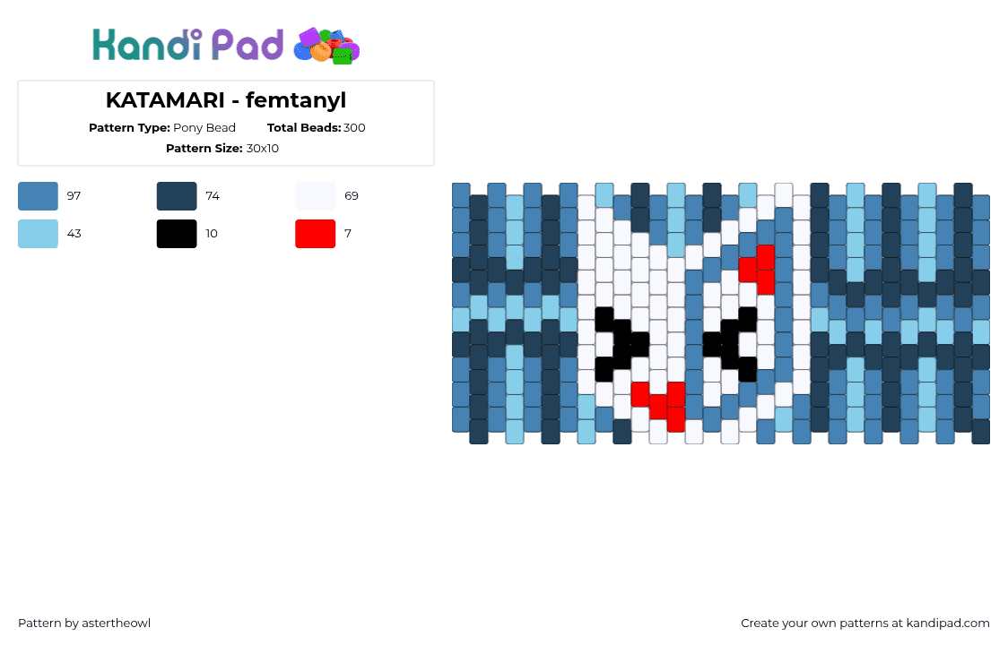 KATAMARI - femtanyl - Pony Bead Pattern by astertheowl on Kandi Pad - katamari,femtanyl,song,music,cuff,stripes,blue,white