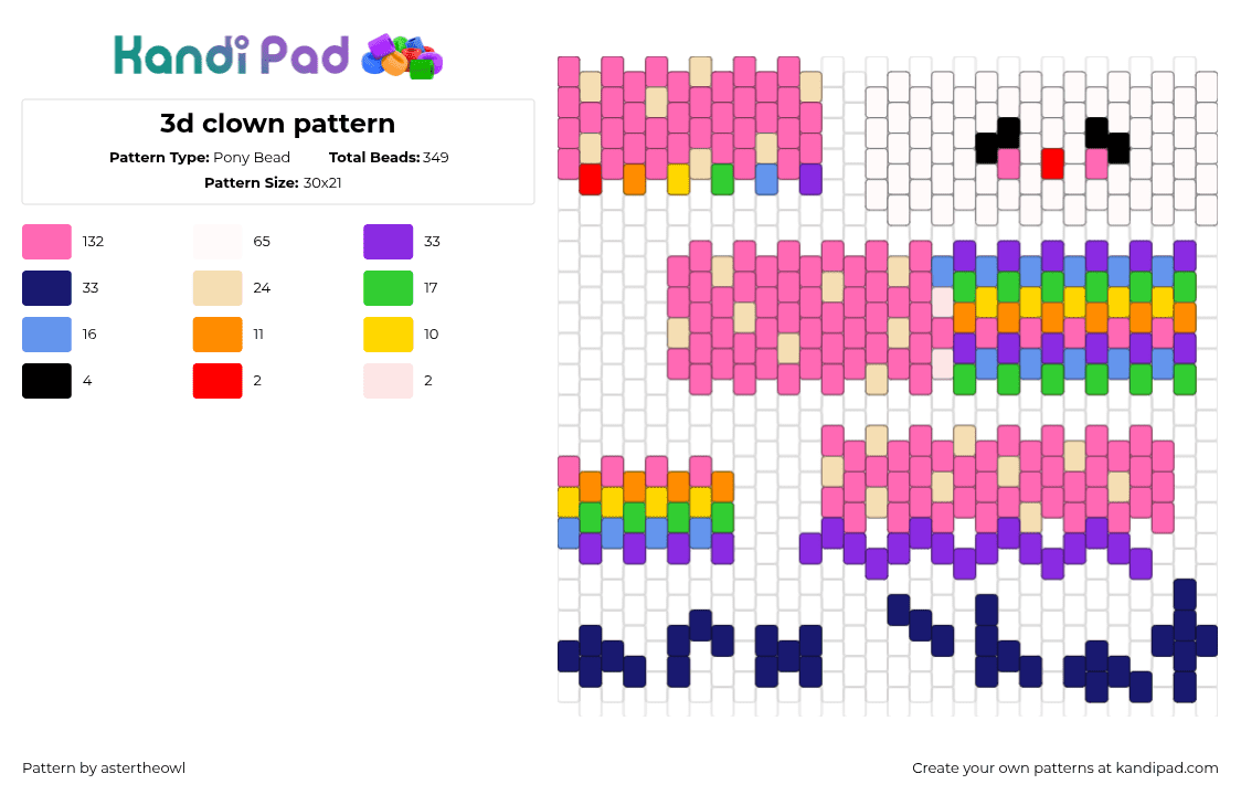 3d clown pattern - Pony Bead Pattern by astertheowl on Kandi Pad - clown,3d,bright,colorful,pink,purple,white