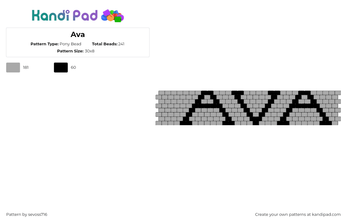 Ava - Pony Bead Pattern by sevoss716 on Kandi Pad - ava,name,text,simple,cuff,gray