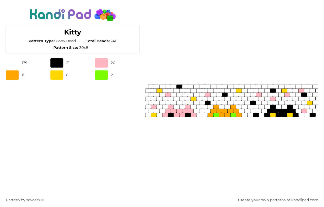 Kitty - Pony Bead Pattern by sevoss716 on Kandi Pad - cats,kittens,animals,cute,colorful,cuff,white,pink,orange