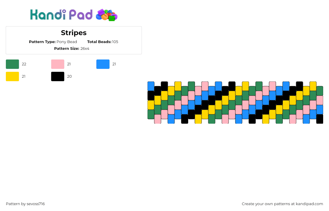 Stripes - Pony Bead Pattern by sevoss716 on Kandi Pad - diagonal,stripes,colorful,cuff,bracelet,pink,blue,green,yellow