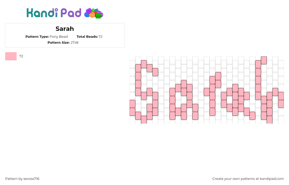 Sarah - Pony Bead Pattern by sevoss716 on Kandi Pad - sarah,name,text,pink