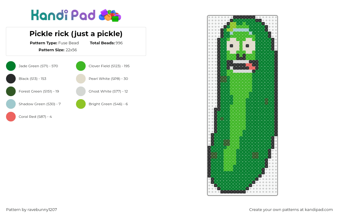 Pickle rick (just a pickle) - Fuse Bead Pattern by ravebunny1207 on Kandi Pad - pickle rick,rick and morty,character,animation,tv show,green