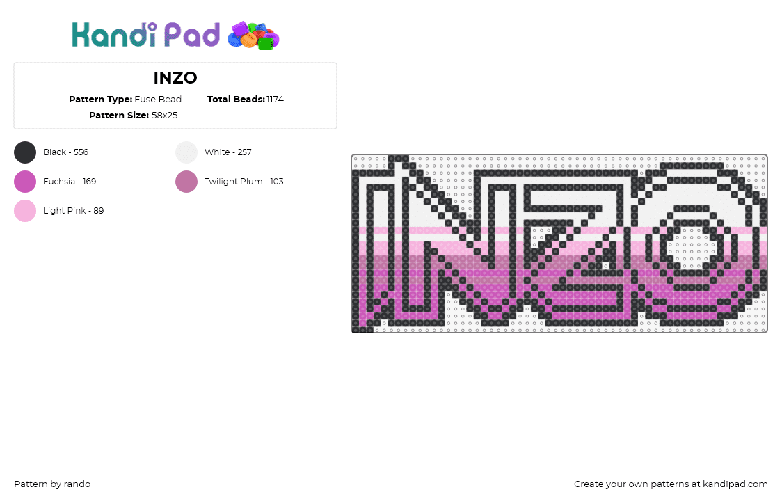 INZO - Fuse Bead Pattern by rando on Kandi Pad - inzo,logo,dj,edm,music,gradient,pink,white