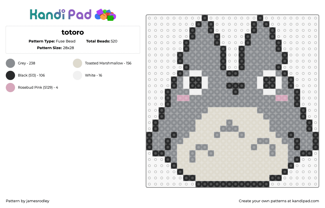 totoro - Fuse Bead Pattern by jamesrodley on Kandi Pad - my neighbor totoro,ghibli,character,anime,movie,gray,beige