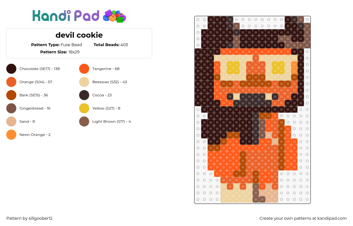 devil cookie - Fuse Bead Pattern by sillgoober12 on Kandi Pad - devil cookie,cookie run,character,video game,orange,brown