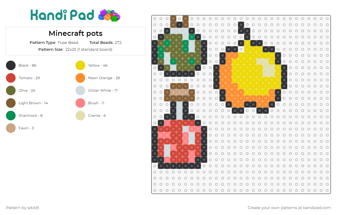 Minecraft pots - Fuse Bead Pattern by sdvb9 on Kandi Pad - minecraft,video games