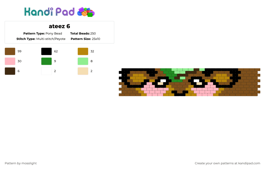ateez 6 - Pony Bead Pattern by mosslight on Kandi Pad - tan,gold,pink