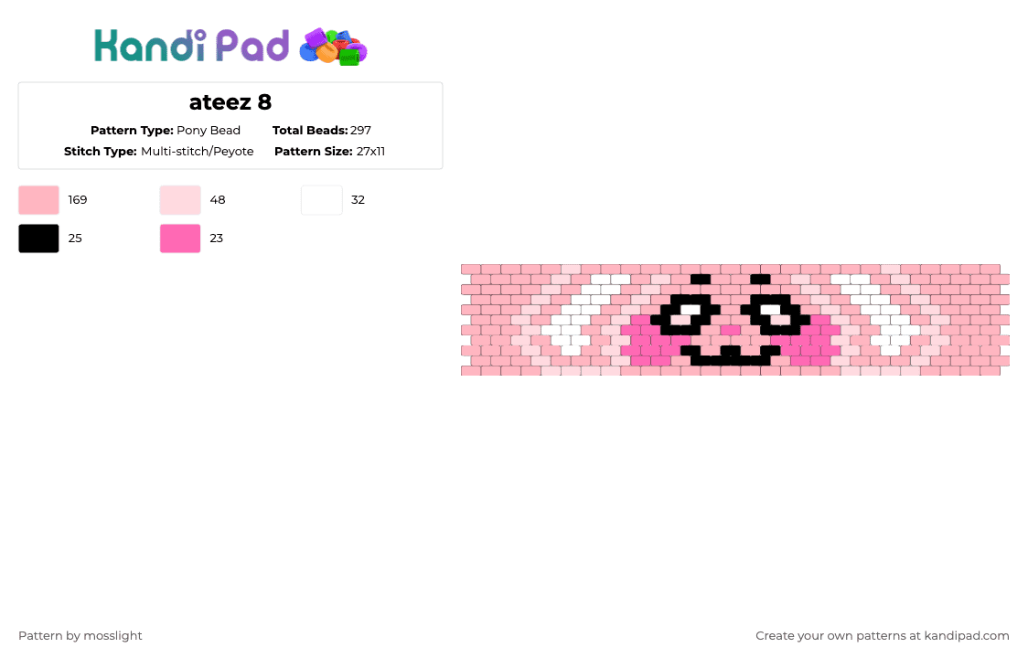 ateez 8 - Pony Bead Pattern by mosslight on Kandi Pad - white,pink