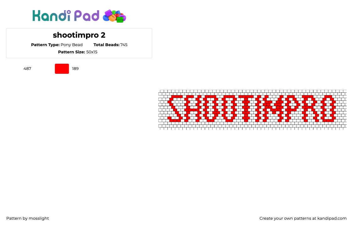 shootimpro 2 - Pony Bead Pattern by mosslight on Kandi Pad - shootimpro,shoot from the hip,comedy,improv,text,red,white