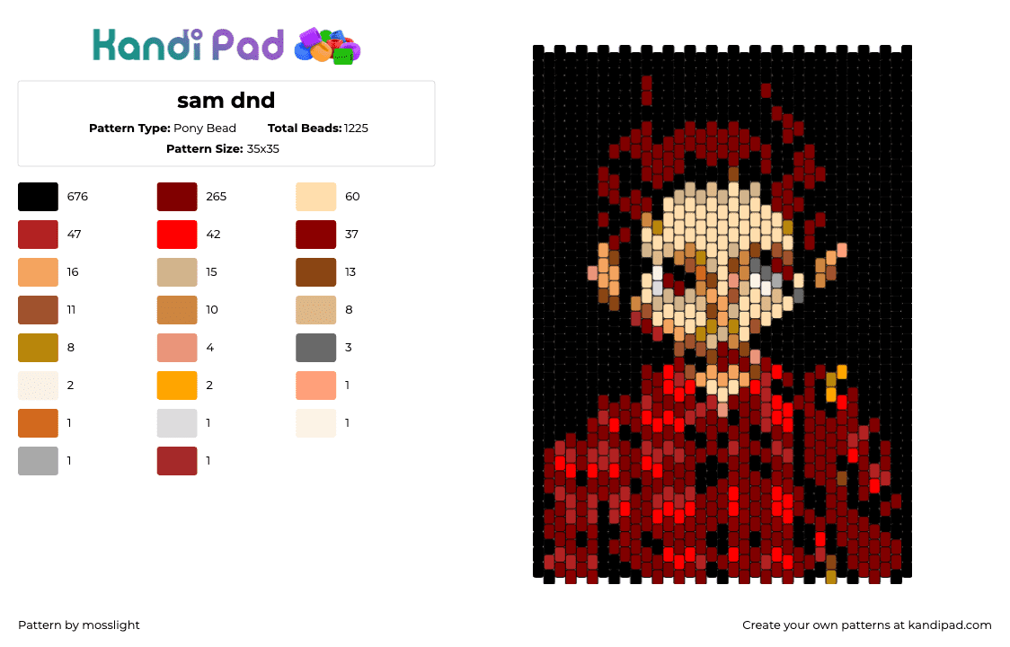 sam dnd - Pony Bead Pattern by mosslight on Kandi Pad - sam,dnd,character,flannel,red,black