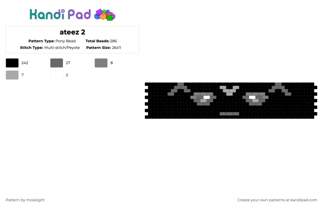 ateez 2 - Pony Bead Pattern by mosslight on Kandi Pad - black,gray