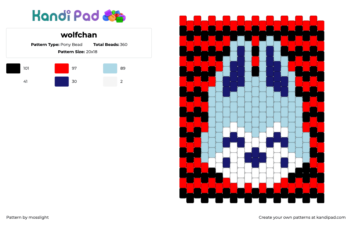 wolfchan - Pony Bead Pattern by mosslight on Kandi Pad - light blue, red