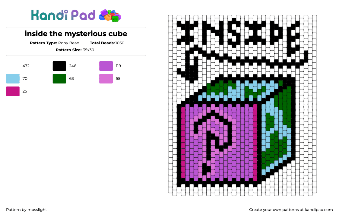 inside the mysterious cube - Pony Bead Pattern by mosslight on Kandi Pad - cube,mystery,box,question,earth,purple,pink,light blue,green