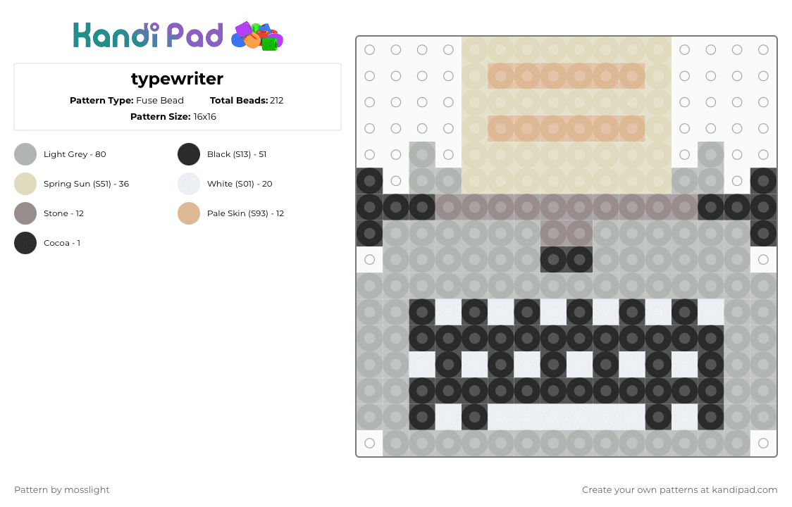 typewriter - Fuse Bead Pattern by mosslight on Kandi Pad - beige