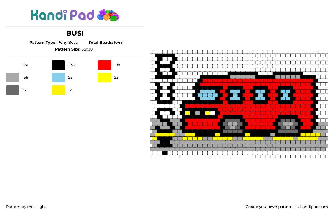 BUS! - Pony Bead Pattern by mosslight on Kandi Pad - bus,vehicle,automobile,panel,car,red,gray