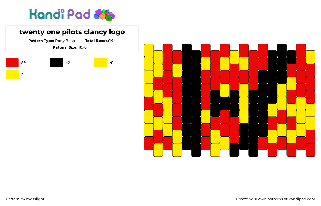 twenty one pilots clancy logo - Pony Bead Pattern by mosslight on Kandi Pad - clancy,twenty one pilots,logo,album,music,band,fiery,red,yellow