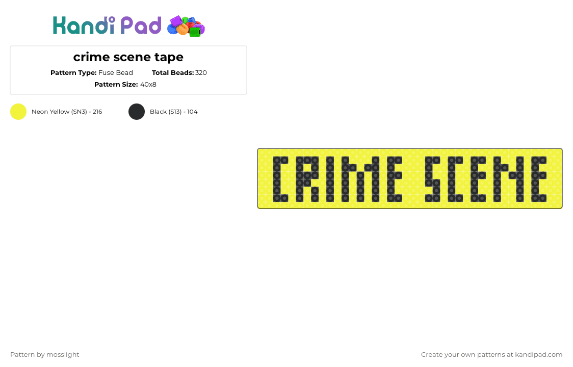 crime scene tape - Fuse Bead Pattern by mosslight on Kandi Pad - black,yellow