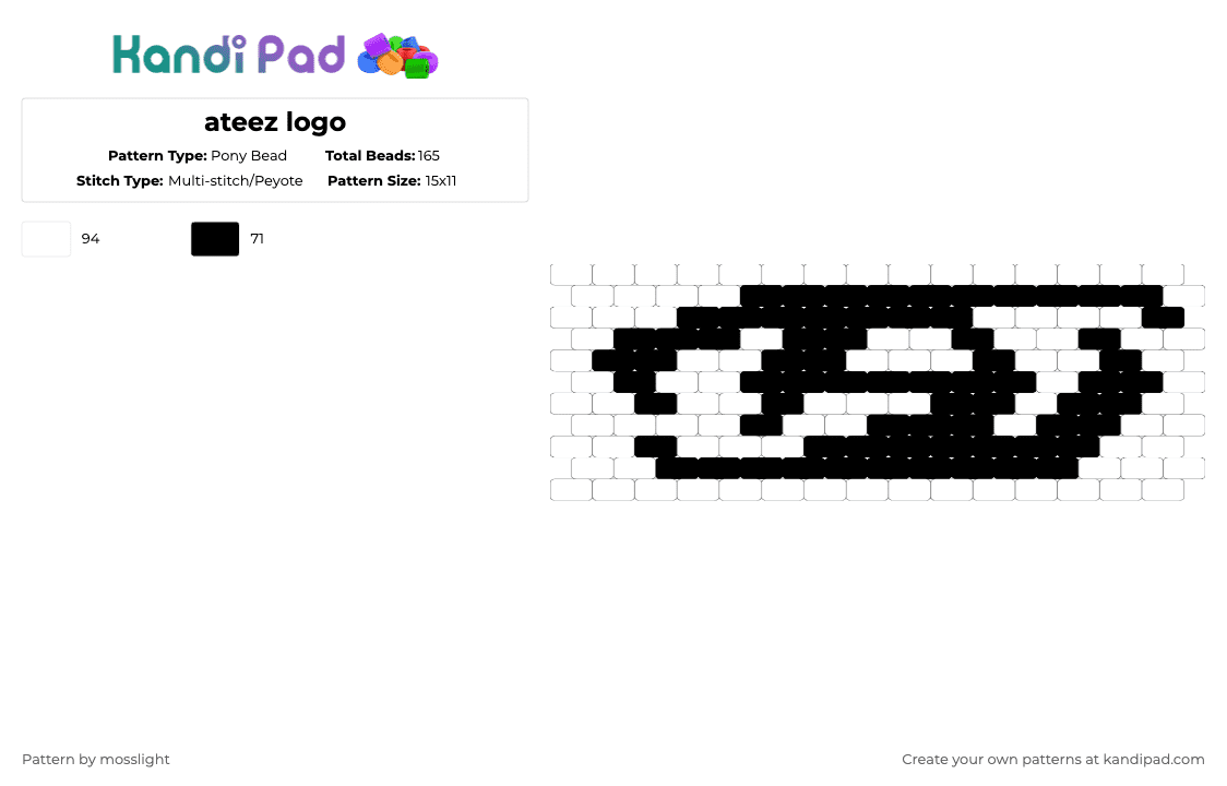 ateez logo - Pony Bead Pattern by mosslight on Kandi Pad - black,white
