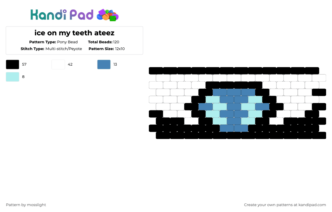 ice on my teeth ateez - Pony Bead Pattern by mosslight on Kandi Pad - white,light blue,blue