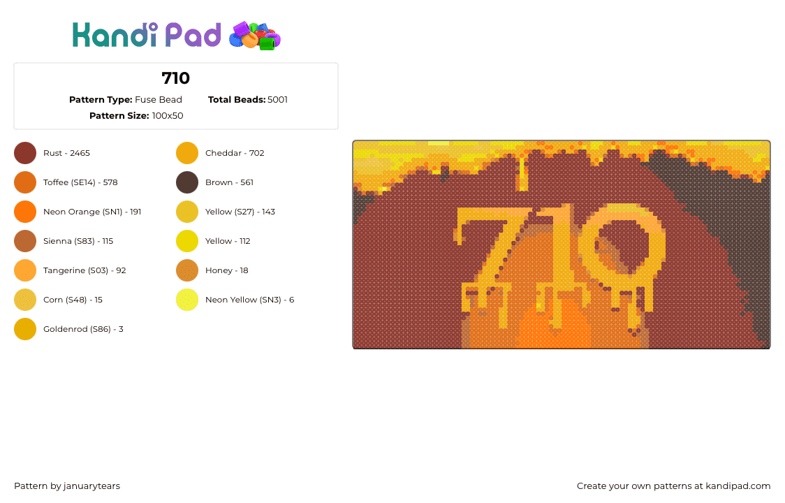 710 - Fuse Bead Pattern by januarytears on Kandi Pad - 710,dab,melting,gold