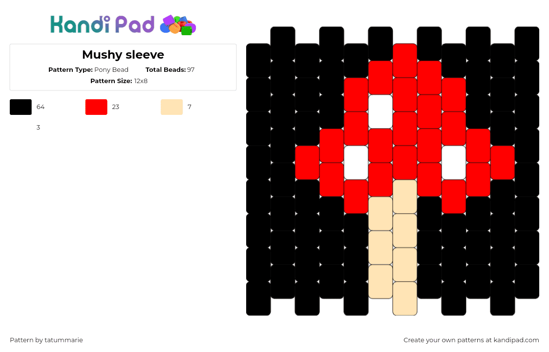 Mushy sleeve - Pony Bead Pattern by tatummarie on Kandi Pad - mushroom,dark,sleeve,cuff,clothing,dark,black,red